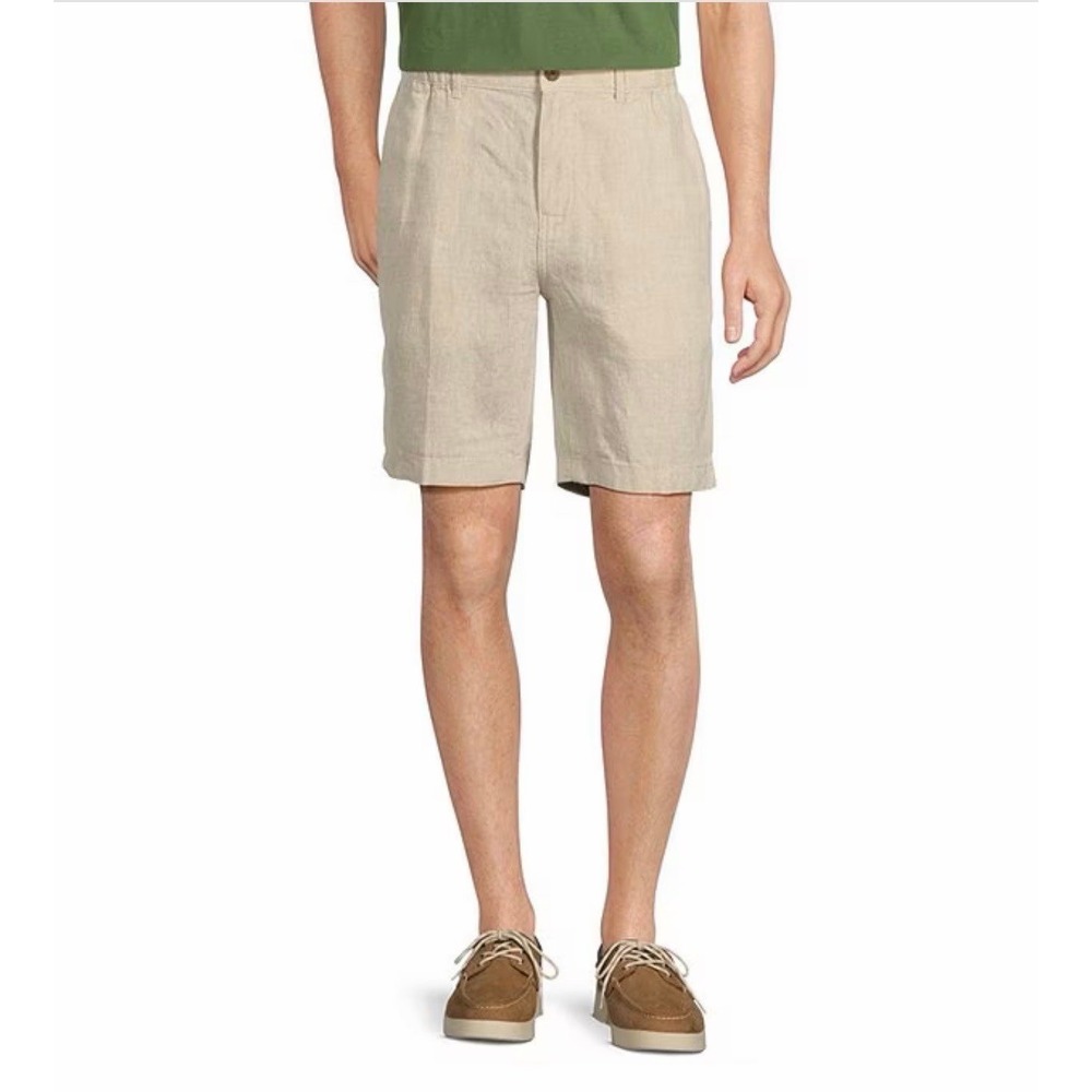 Caribbean Men's Linen‎ Cotton Shorts Size 34 Beige Summer Casual Pleated